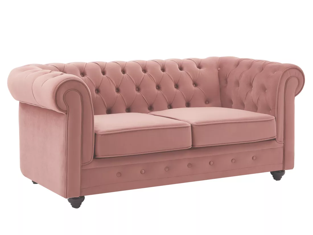 Canapés 3 places et 2 places en velours rose pastel CHESTERFIELD