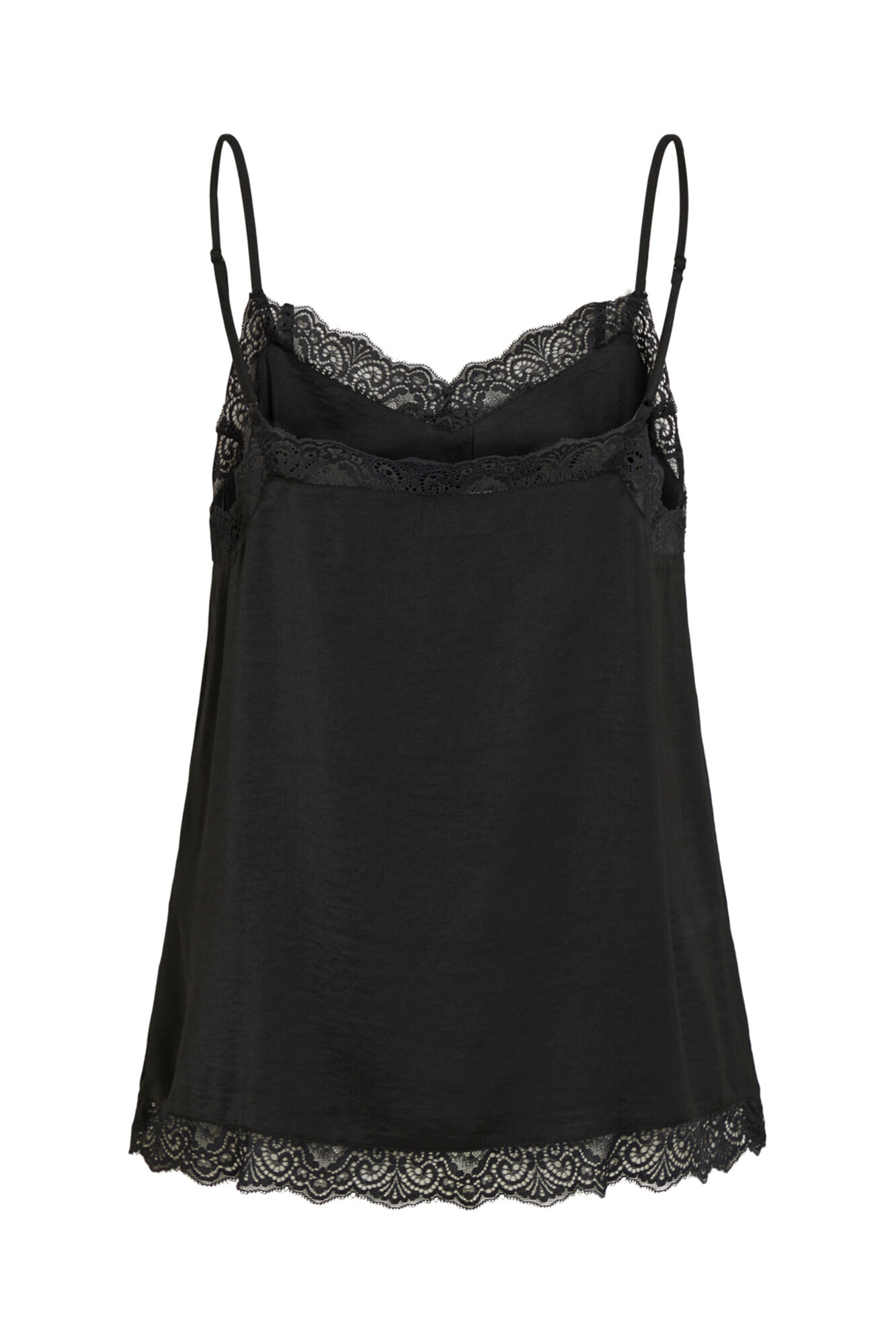 Top feminino de alças finas com detalhes em renda - Preto