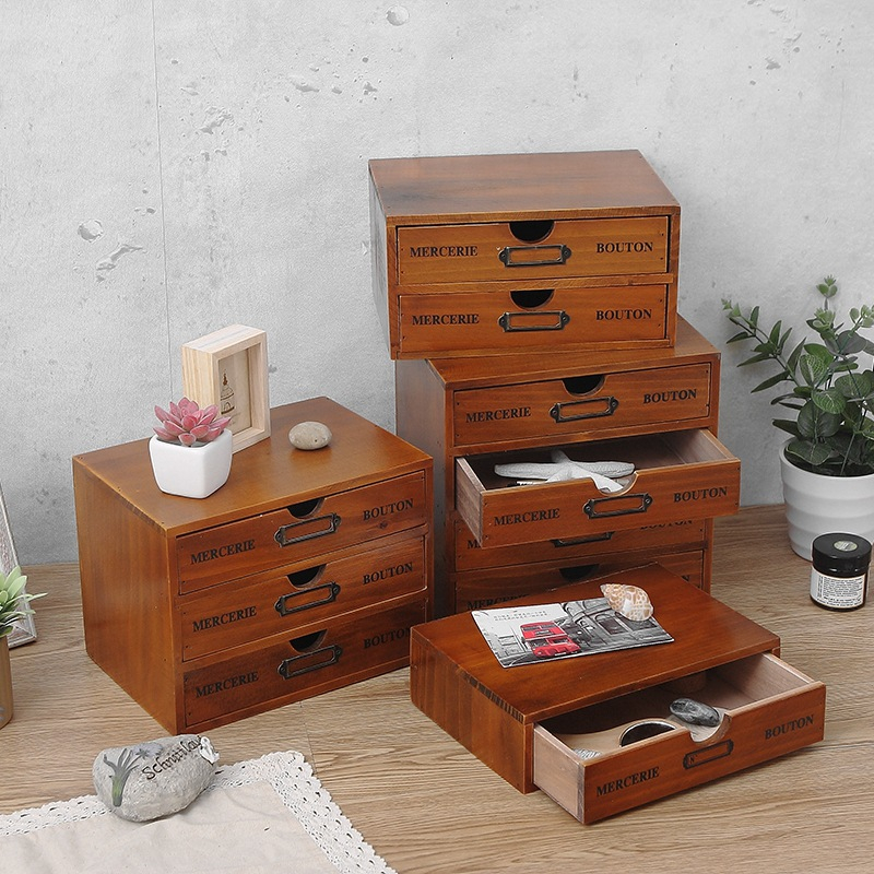 (25x17x13cm) Näh Kasten Holz Schatulle Mercerie Zubehör Box mit 2 Schubladen