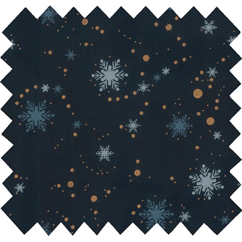 Coupon Tissu 50 Cm Flocons Marine Pois Cuivrés Ex1103
