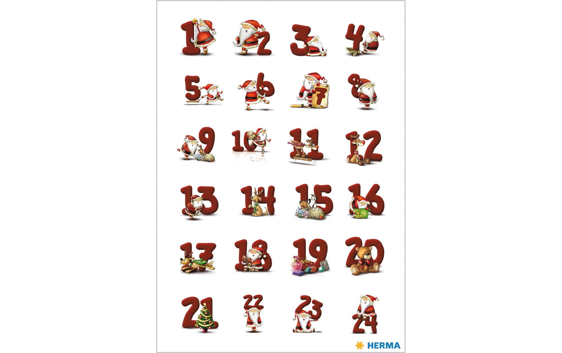 Adventskalender-Zahlen Lebkuchen Rot/Weiss, 3 BlattSelbstklebende Schmucketiketten