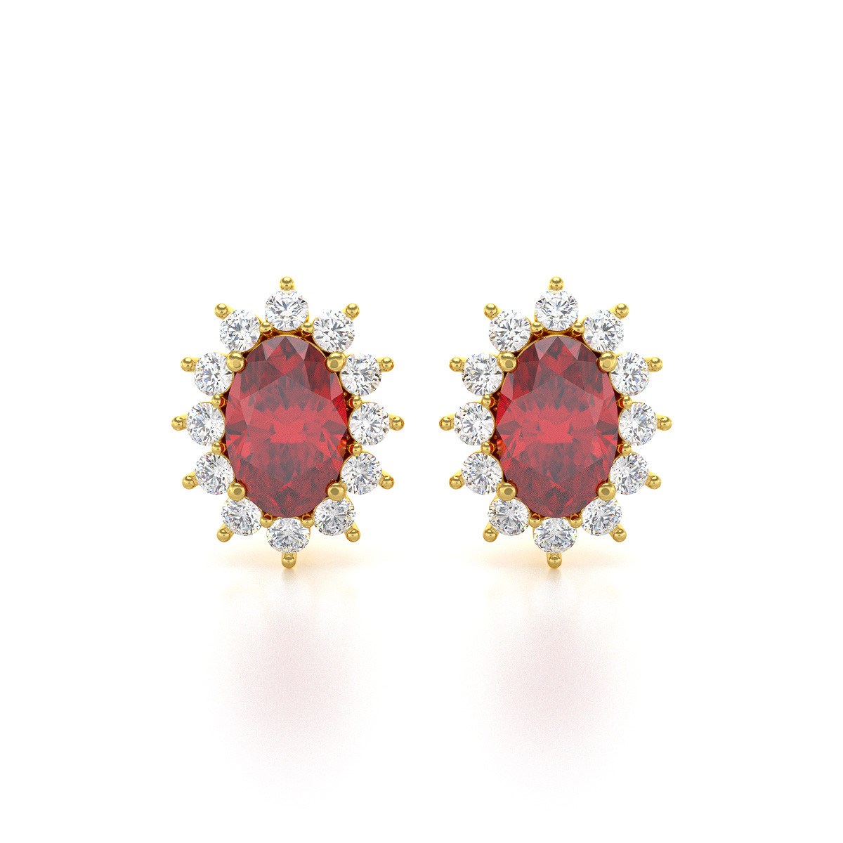 Boucles d'oreilles ADEN Or 585 Jaune et Rubis Forme Marquise 1.4grs