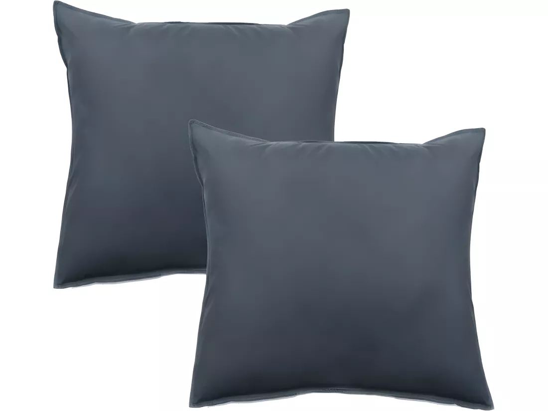 Lot De 2 Taies D’oreiller Pur Coton Teint Lavé 63 Fils/cm² Vent Du Sud - Granit - 65 X 65 Cm
