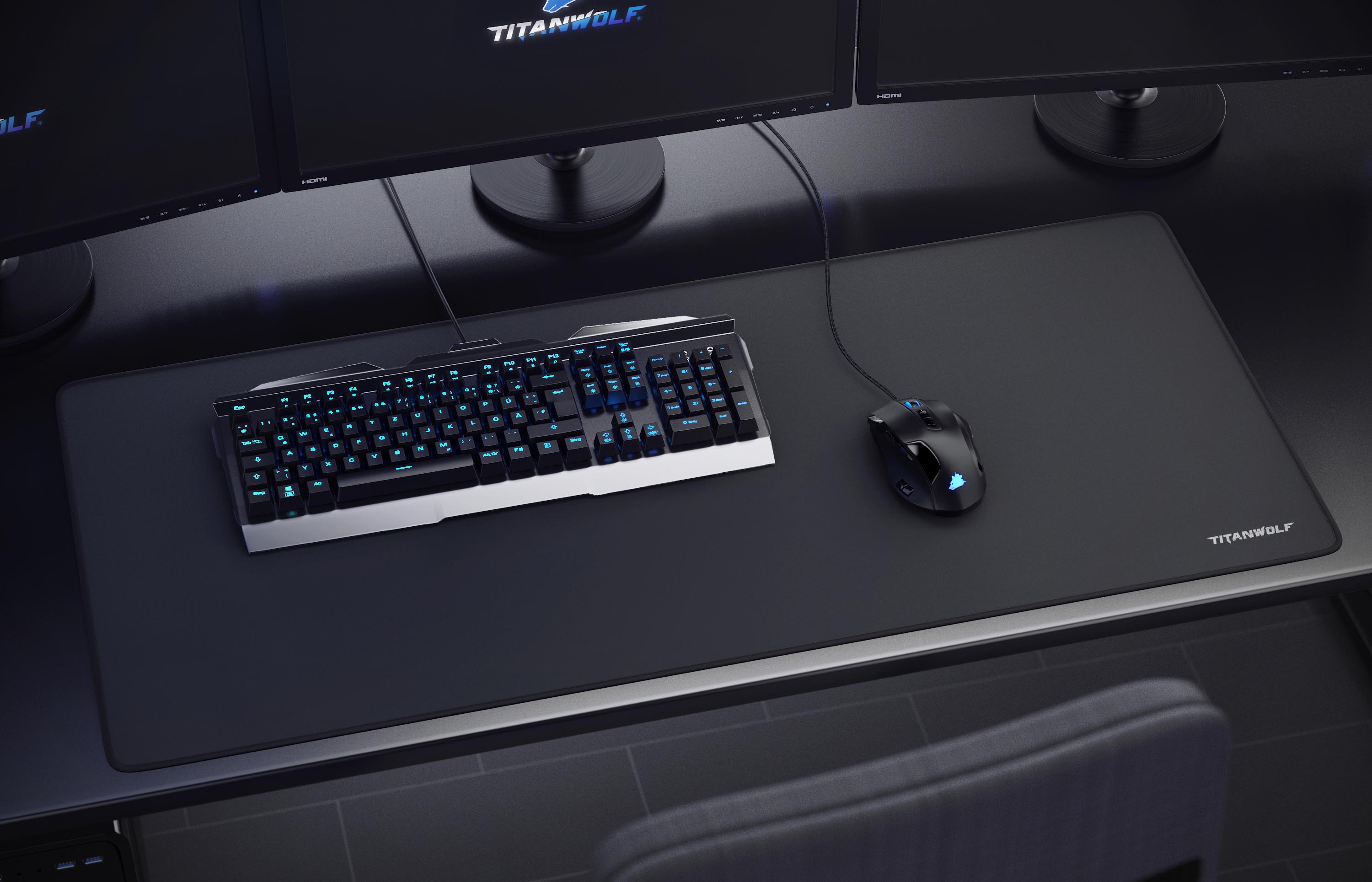 Titanwolf Gaming Mauspad, XXL Speed Gaming Mousepad / Extragroße Fläche von 900 x 400mm, Titanwolf Logo