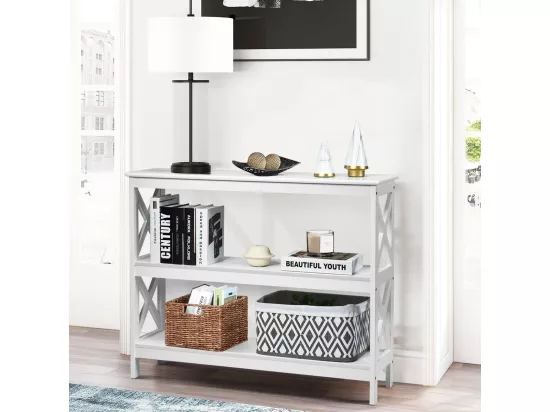 Table de Console à 2 Étagère 100 x 33 x 80 cm Bout de Canapé Style Industriel, Blanc