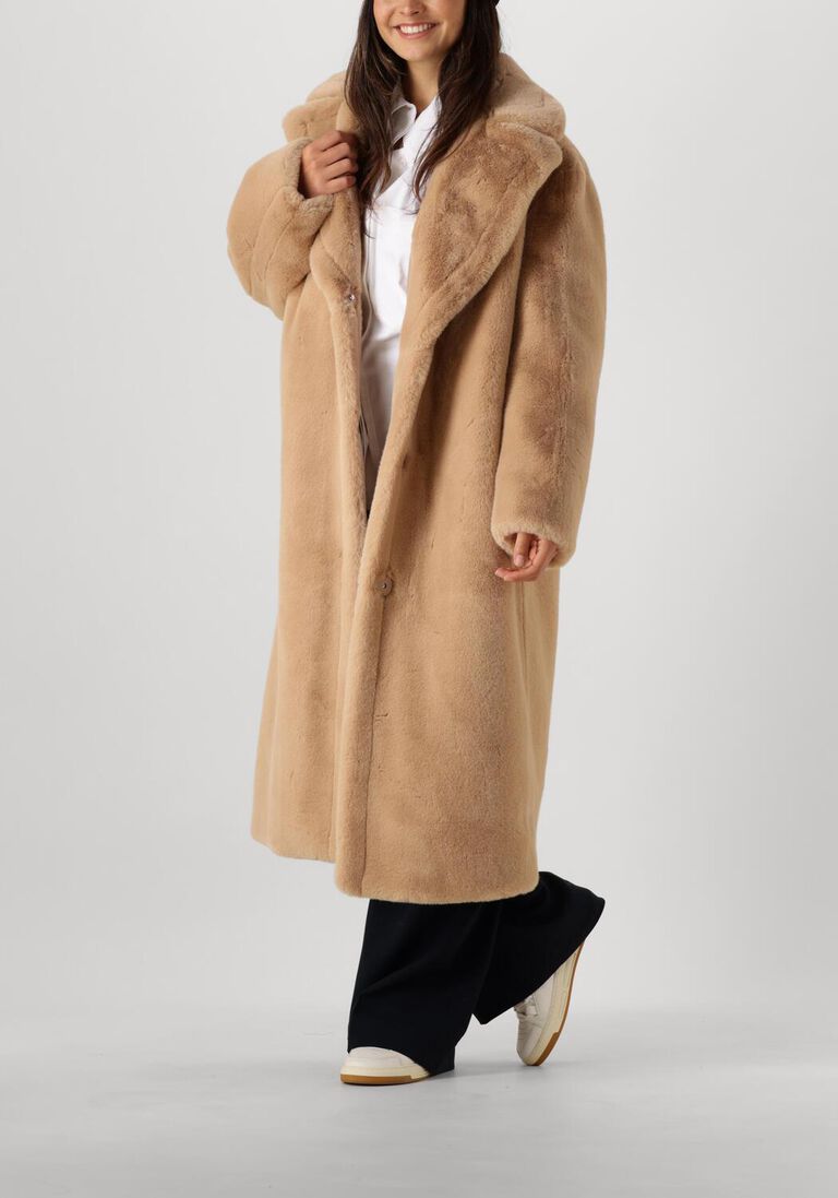 beige stand studio faux fur jas maria coat soft
