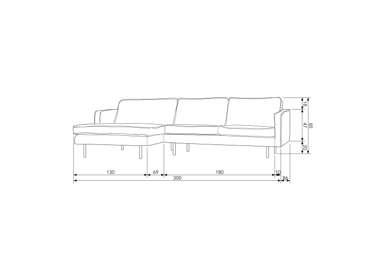 WOOOD Rodeo Velvet met chaise longue links Antraciet