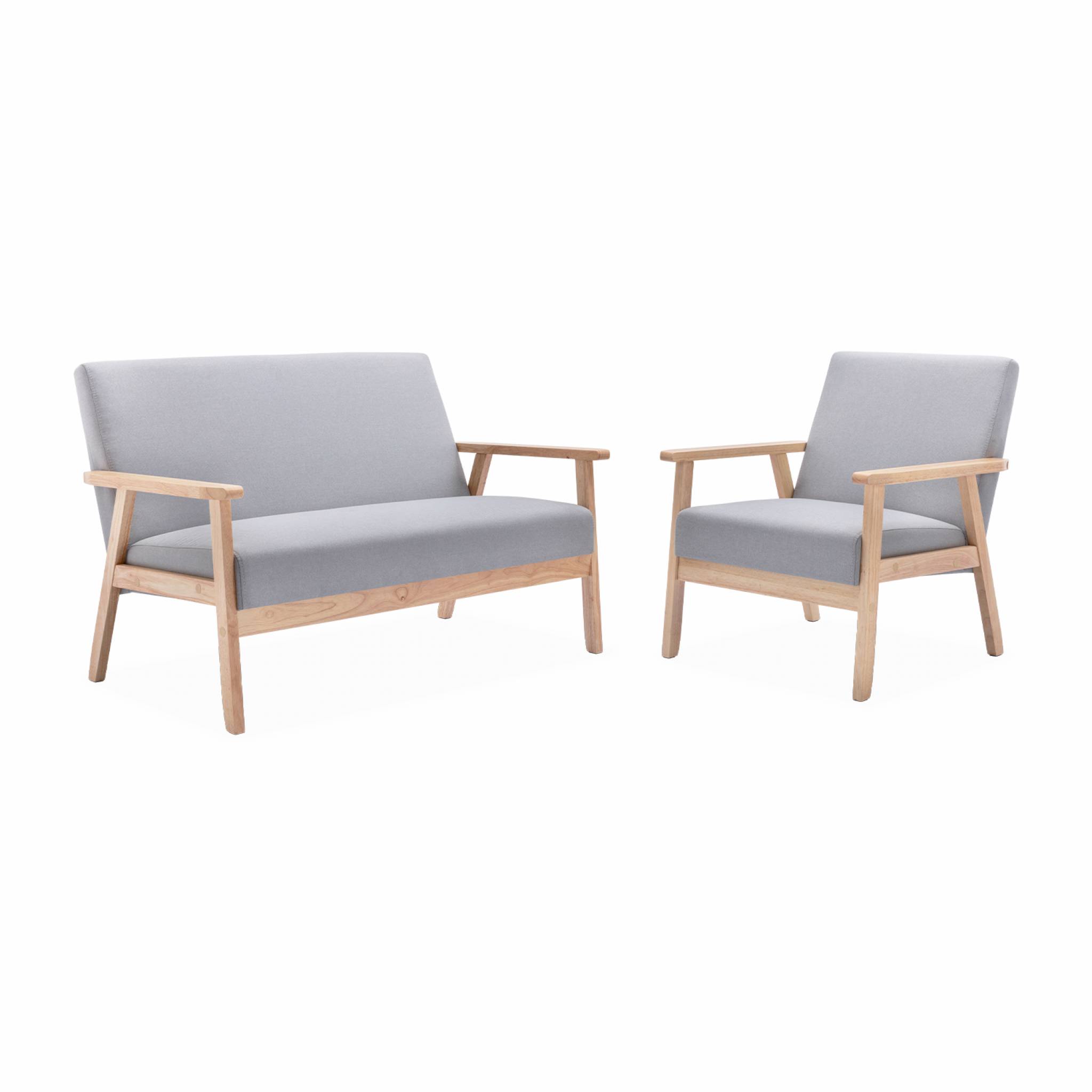 Banquette canapé en bois et tissu gris clair. Isak. L 114 x p 69.5 x h 73cm