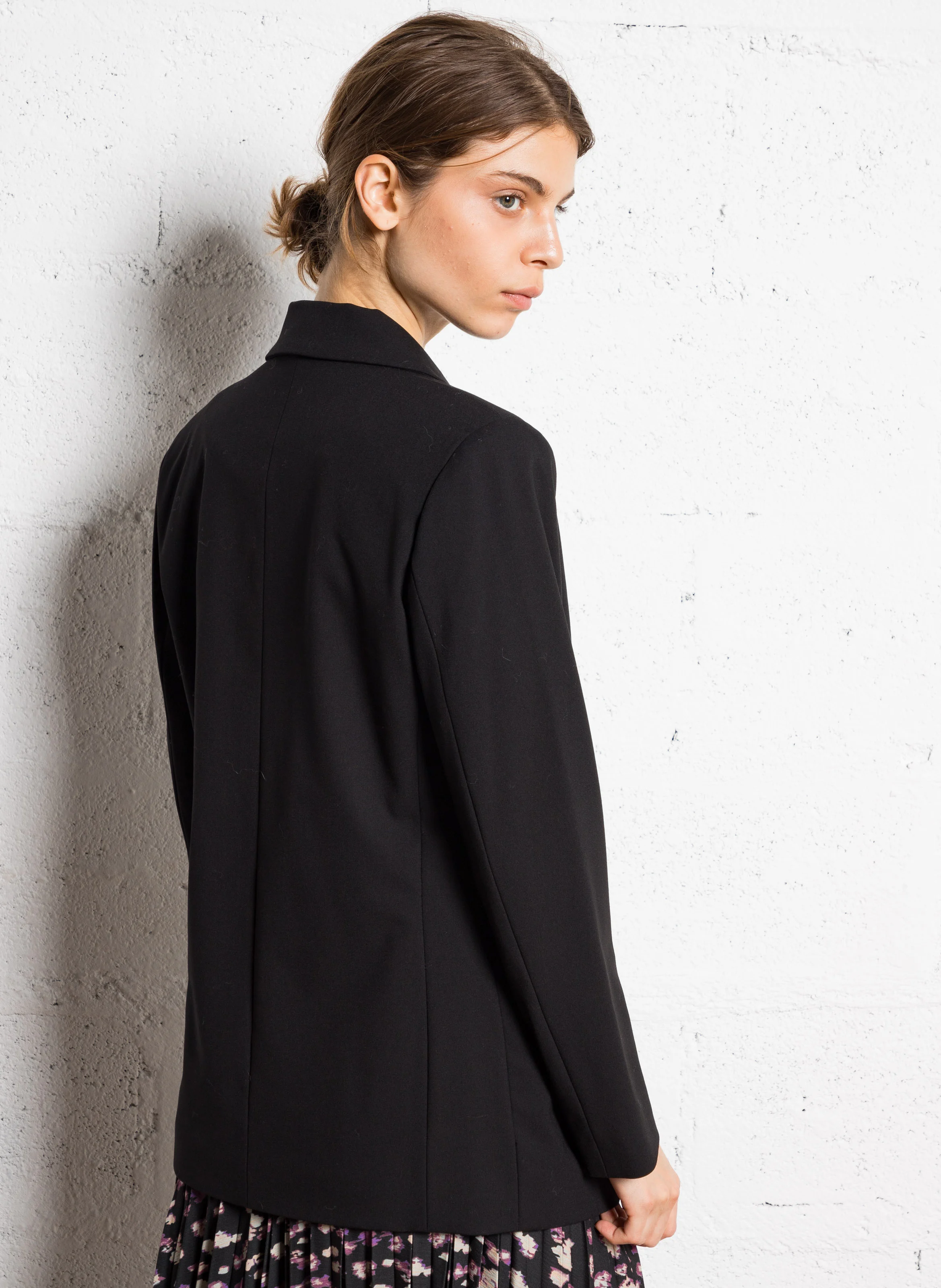 Veste col tailleur à boutons contrastés| Noir