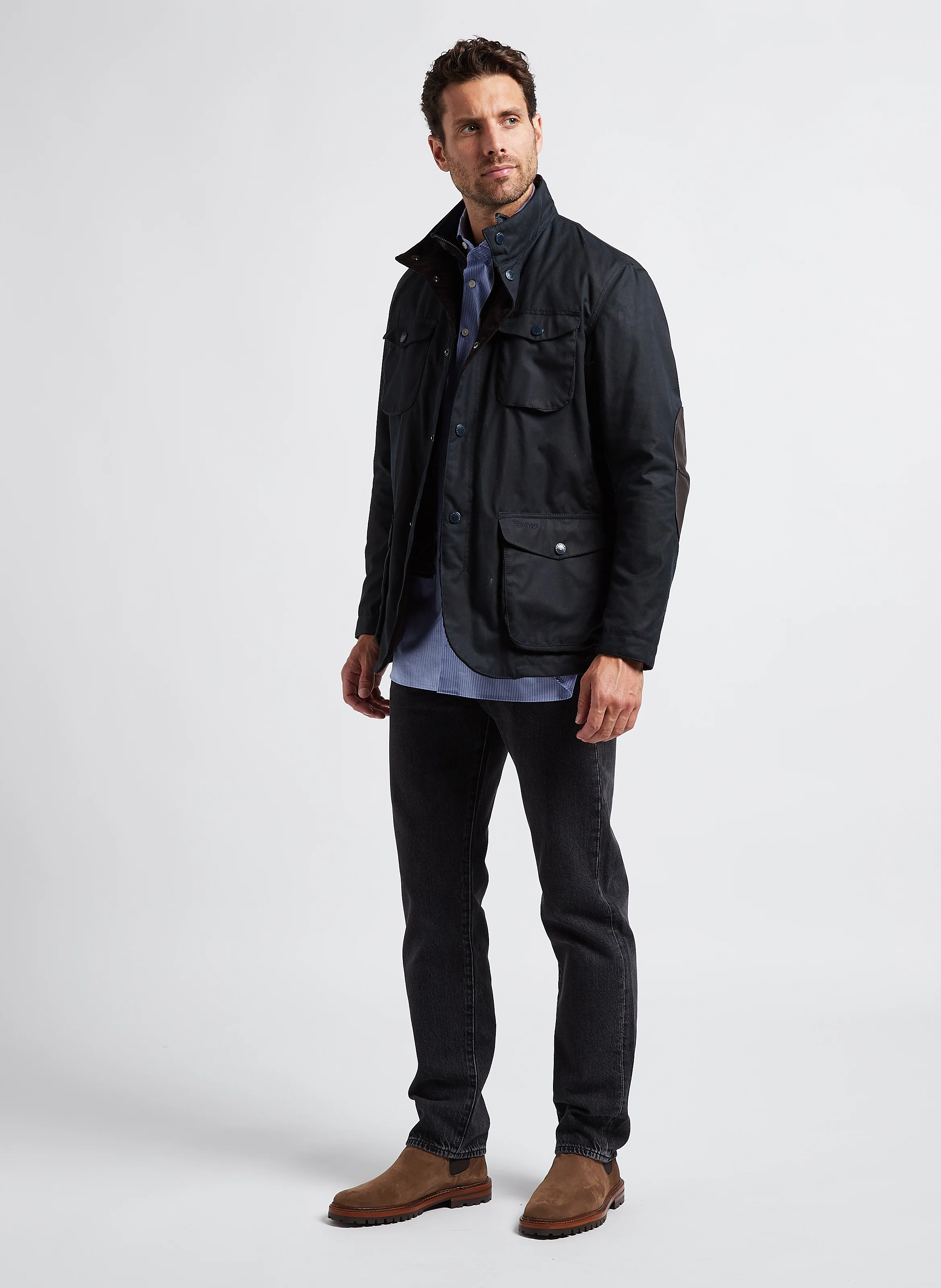 Veste col montant en coton ciré| Bleu