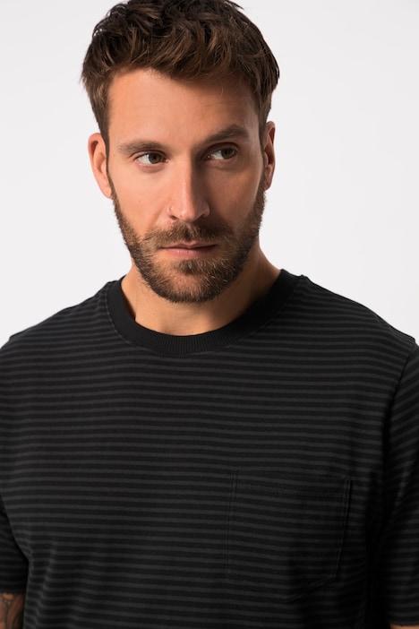 T-Shirt, Halbarm, Ringel, Rundhals, Schwarz bis 8 XL