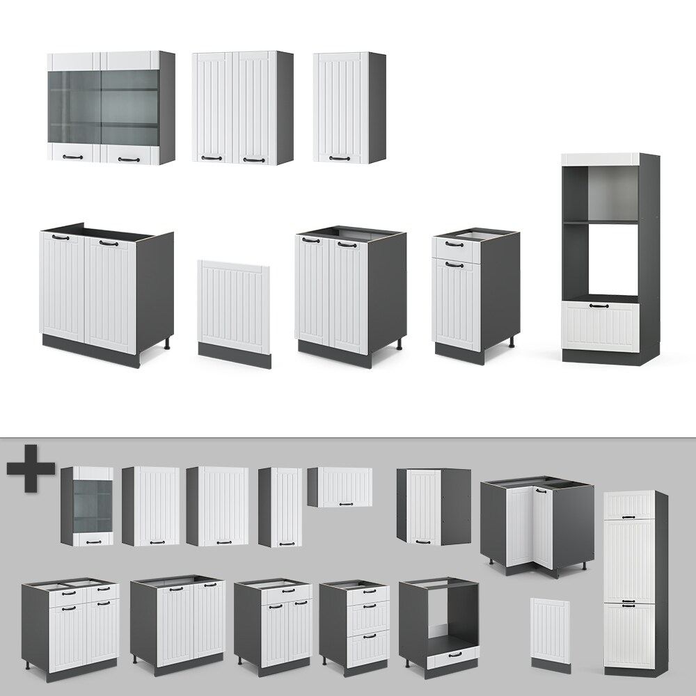 Vicco Küche Fame-Line 240 cm Küchenzeile Landhaus Küchenblock Einbau Anthrazit