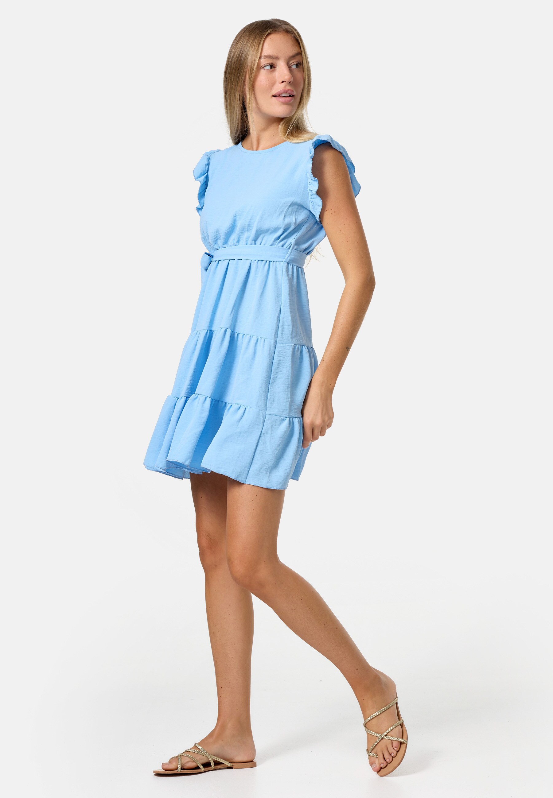 PM SELECTED Damen Minikleid Sommerkleid Midi Kleid mit Rüschen in Einheitsgröße PM27
