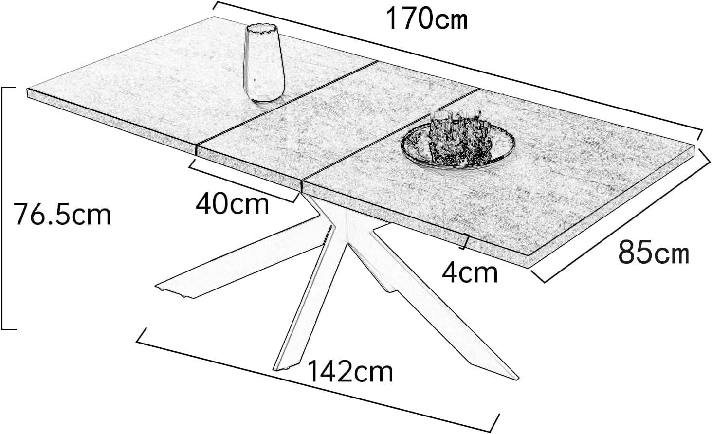 JIEXI Essgruppen Für 4-6 Personen, Esstisch Ausziehbar, Moderner Grauer MDF-Holztisch, Geeignet Für Wohnzimmer, Küche UP1877730