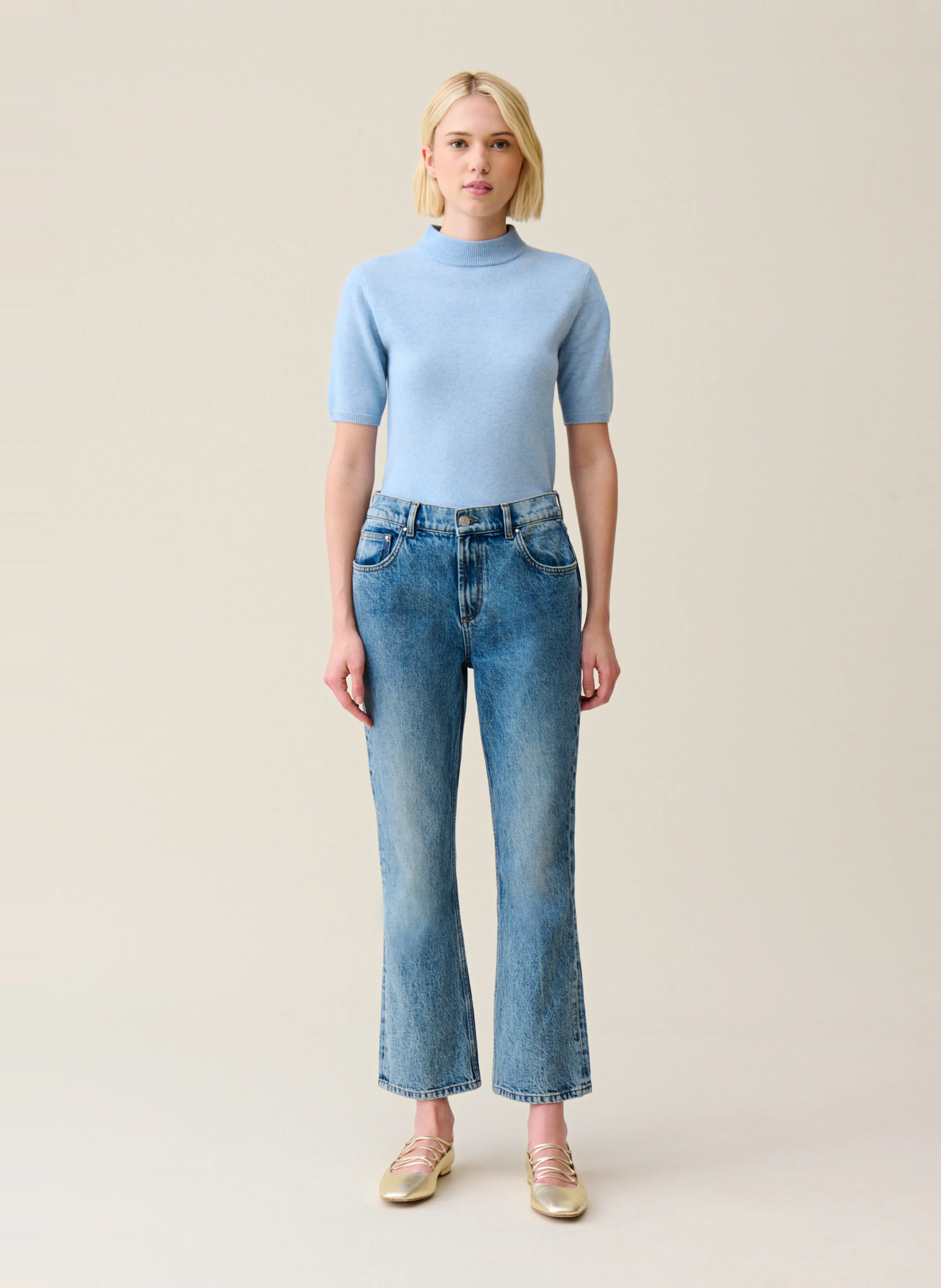 Jean flare en coton mélangé | Bleu