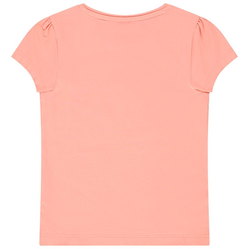 T-shirt manches courtes en jersey avec print fantaisie pour fille - Corail
