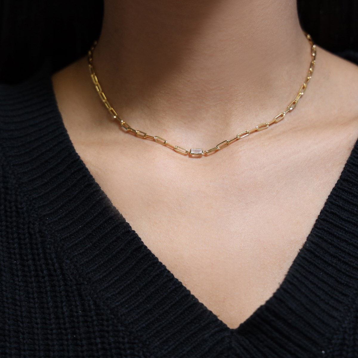 Collier Doré Chaine En Argent Pierre De Lune Blanche