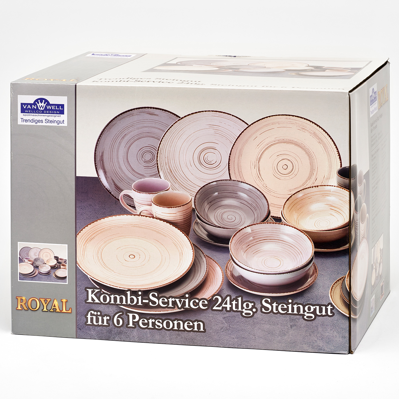 24-teiliges Kombiservice - taupe-rose-creme - Steingut