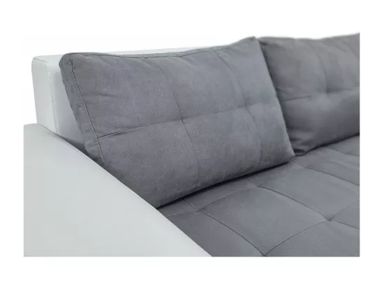 Canapé d'Angle Droit 4 places Suzie Convertible en Simili et Microfibre - Blanc et Gris - L246 x 188 x 80cm - Loungitude