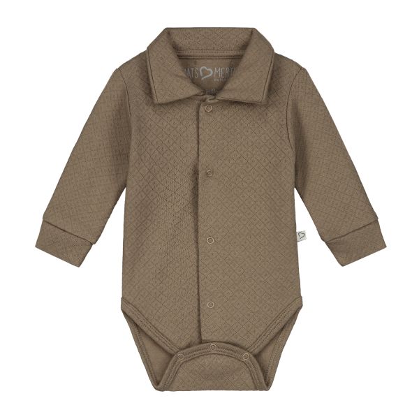Mats & Merthe Noah Romper Met Kraag Lange Mouw Taupe 3 Mnd