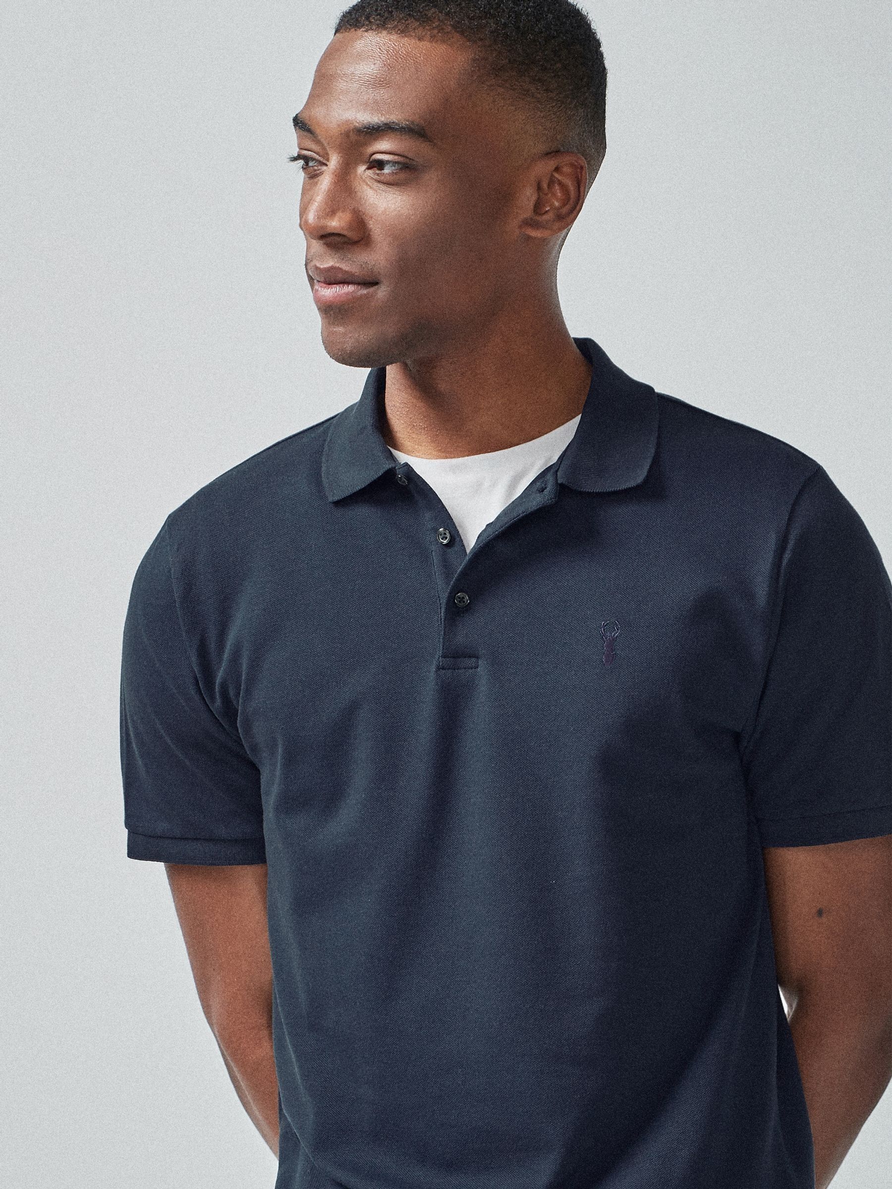Marineblauw - Slim Fit - Long-Sleeve Pique Polo Shirt