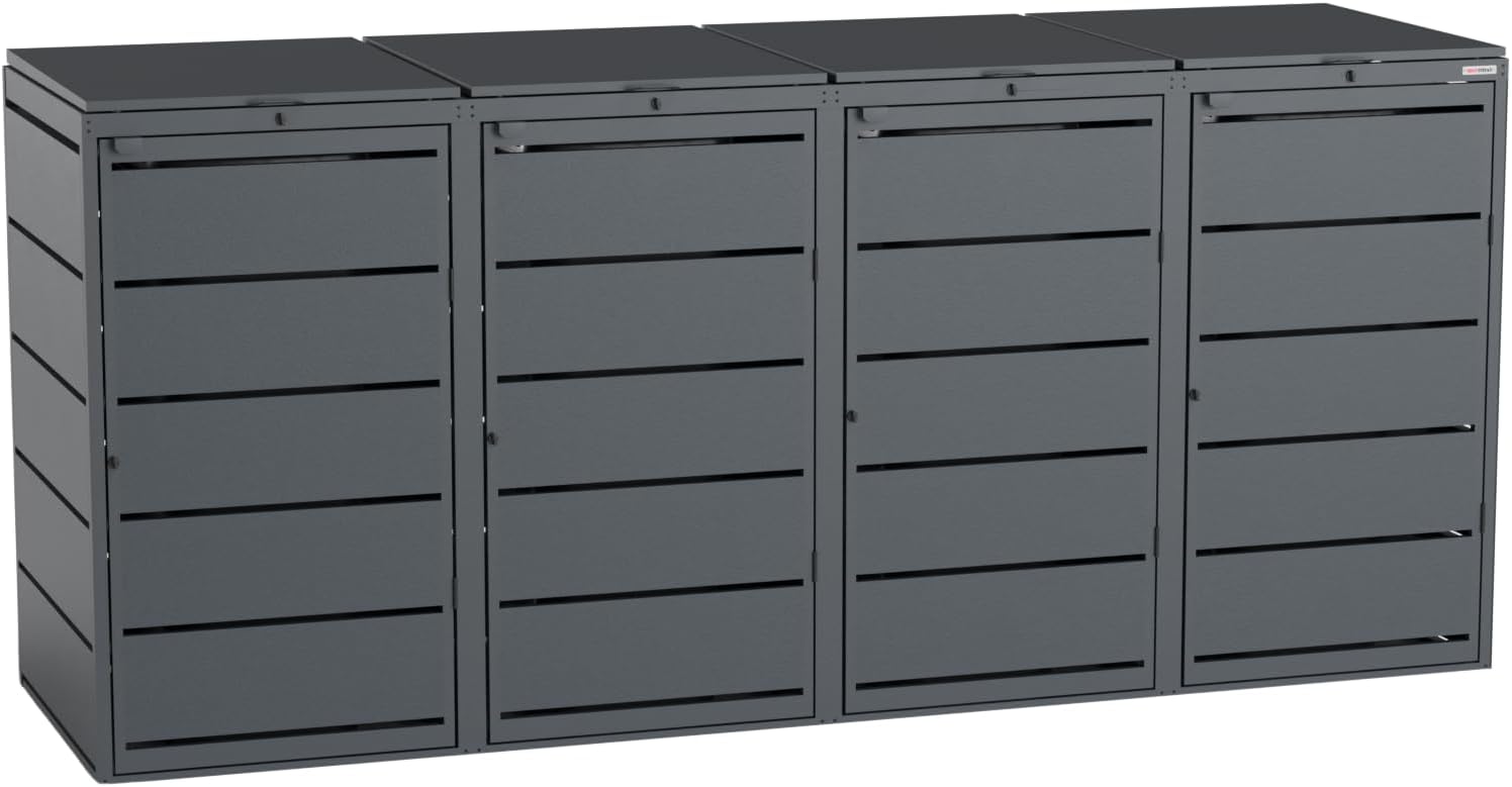 Dagobert Mülltonnenbox 4er Set für 240 Liter Mülltonne | verzinkter Stahl | robuste Mülltonnenverkleidung | Müllbox, Müllhaus | verwendbar als Paketbox | Box für Mülltonnen | Anthrazit