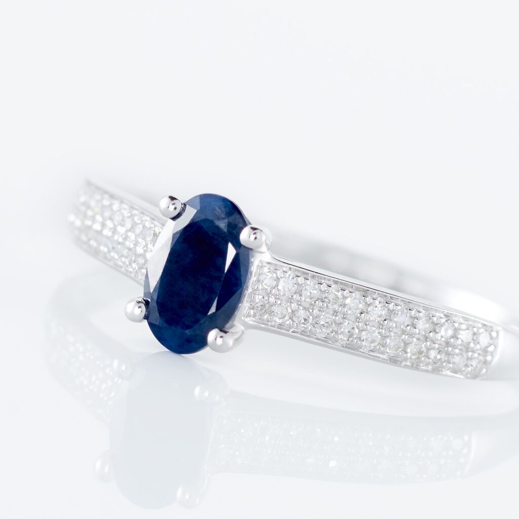 Bague Solitaire Or Blanc Crista Saphir Diamants