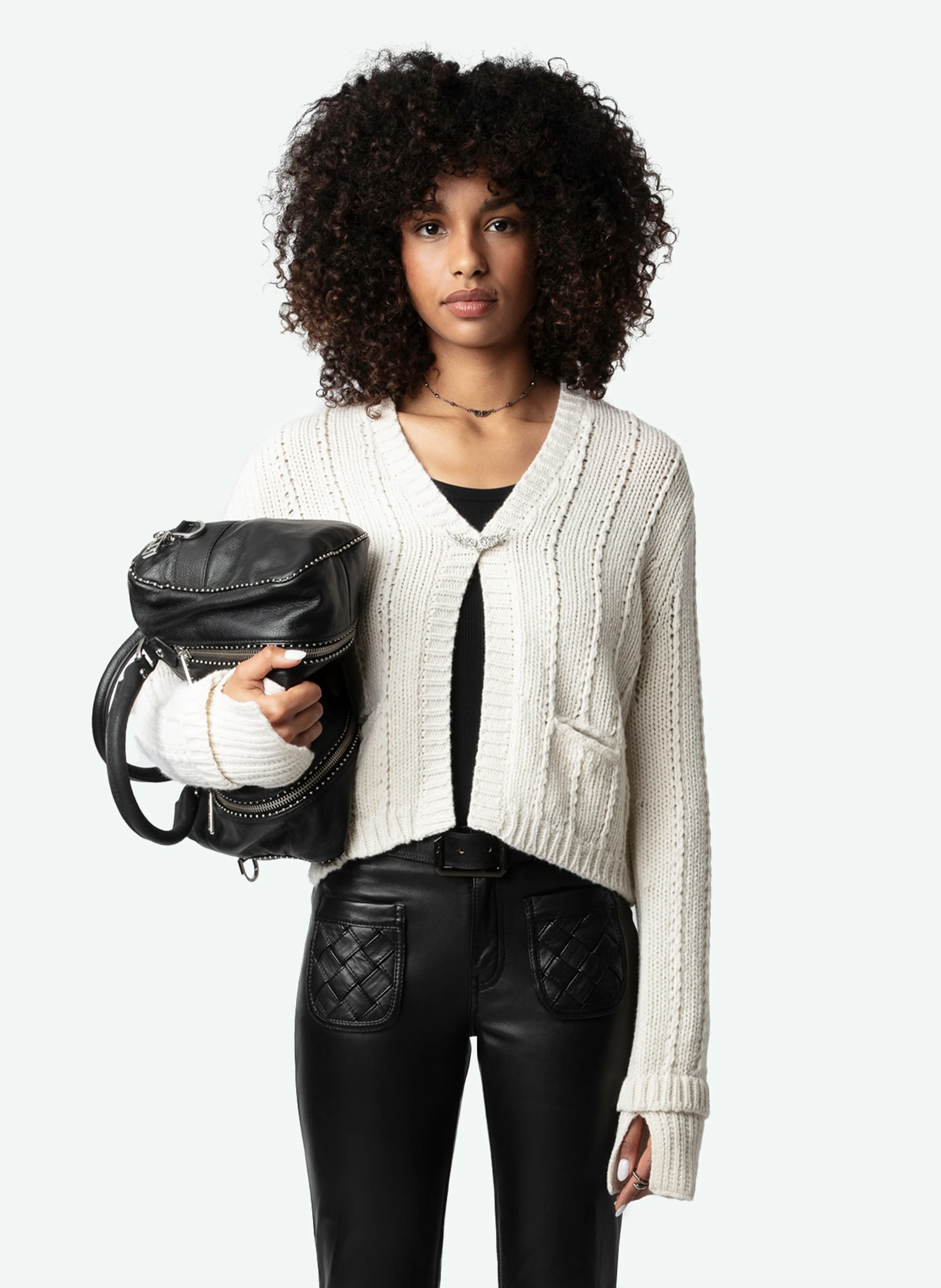 TRAVY - Cardigan court en laine mérinos | Blanc