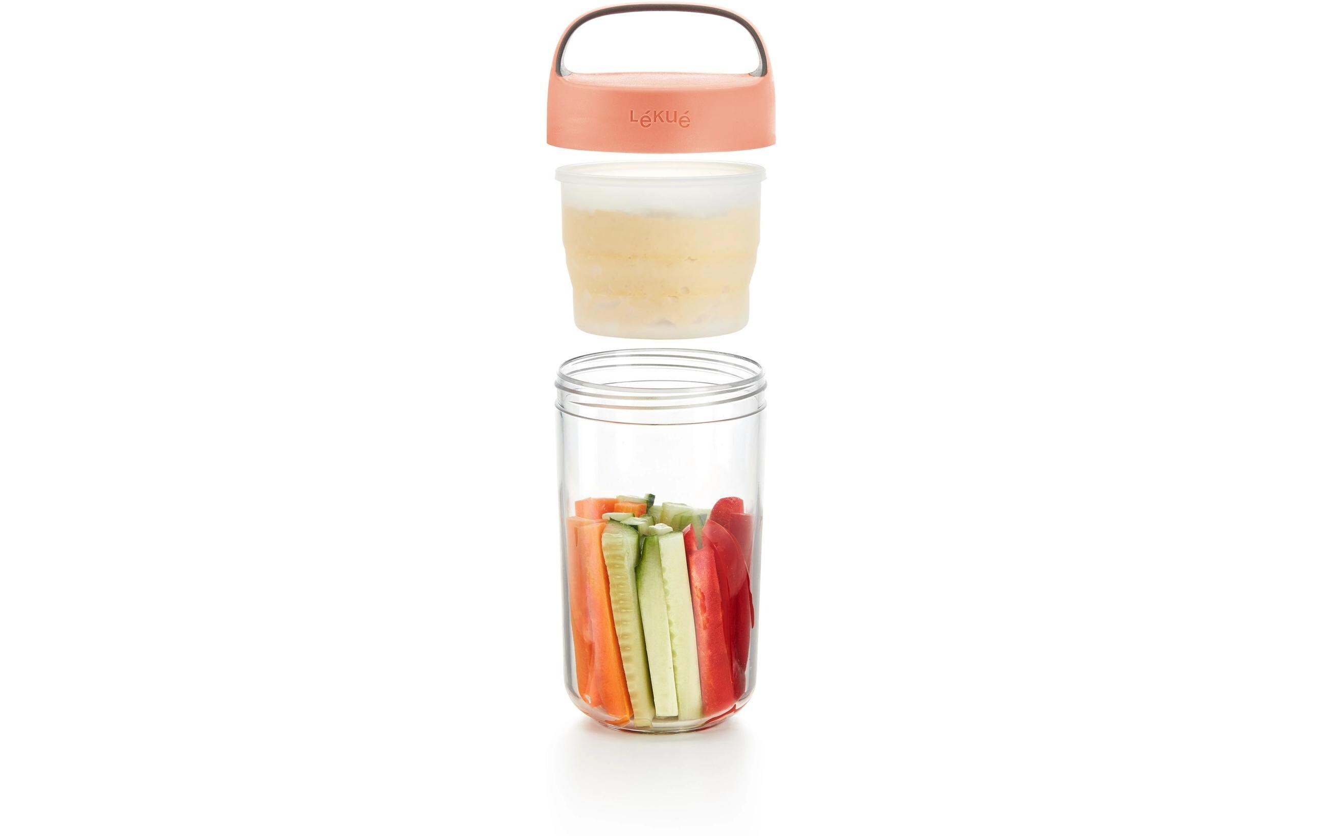 Smoothiebehälter Glas To Go, 600 ml, KoralleBehälter zum Transportieren von Snacks, Suppen, Salaten oder Desserts
