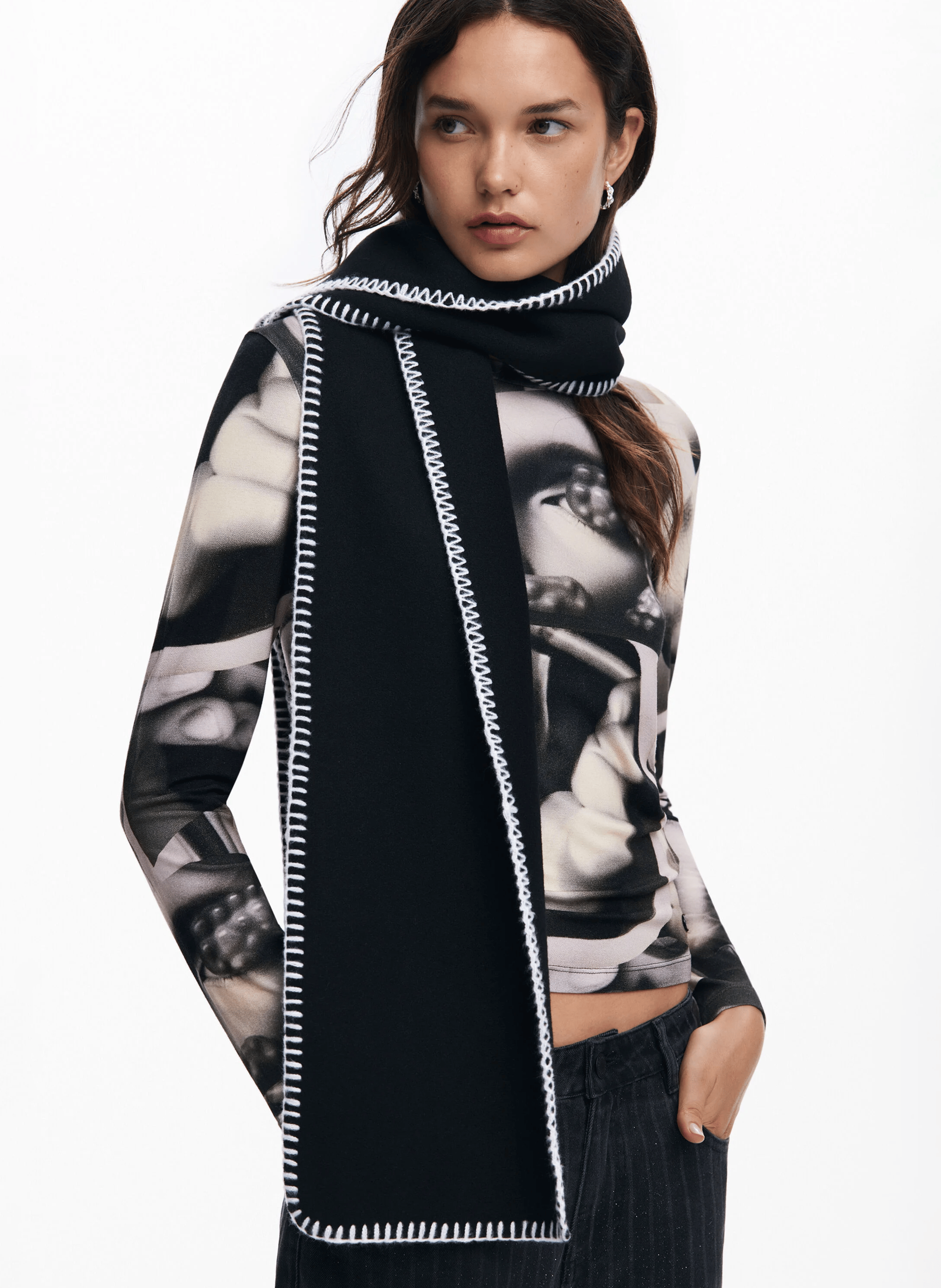 Poncho ample en maille | Noir