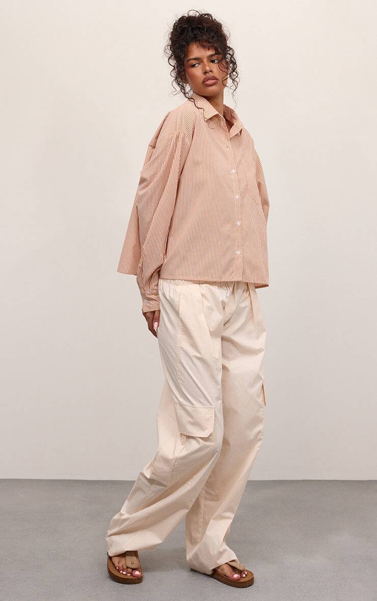 Gris Pierre Chemise Boxy En Coton À Fines Rayures