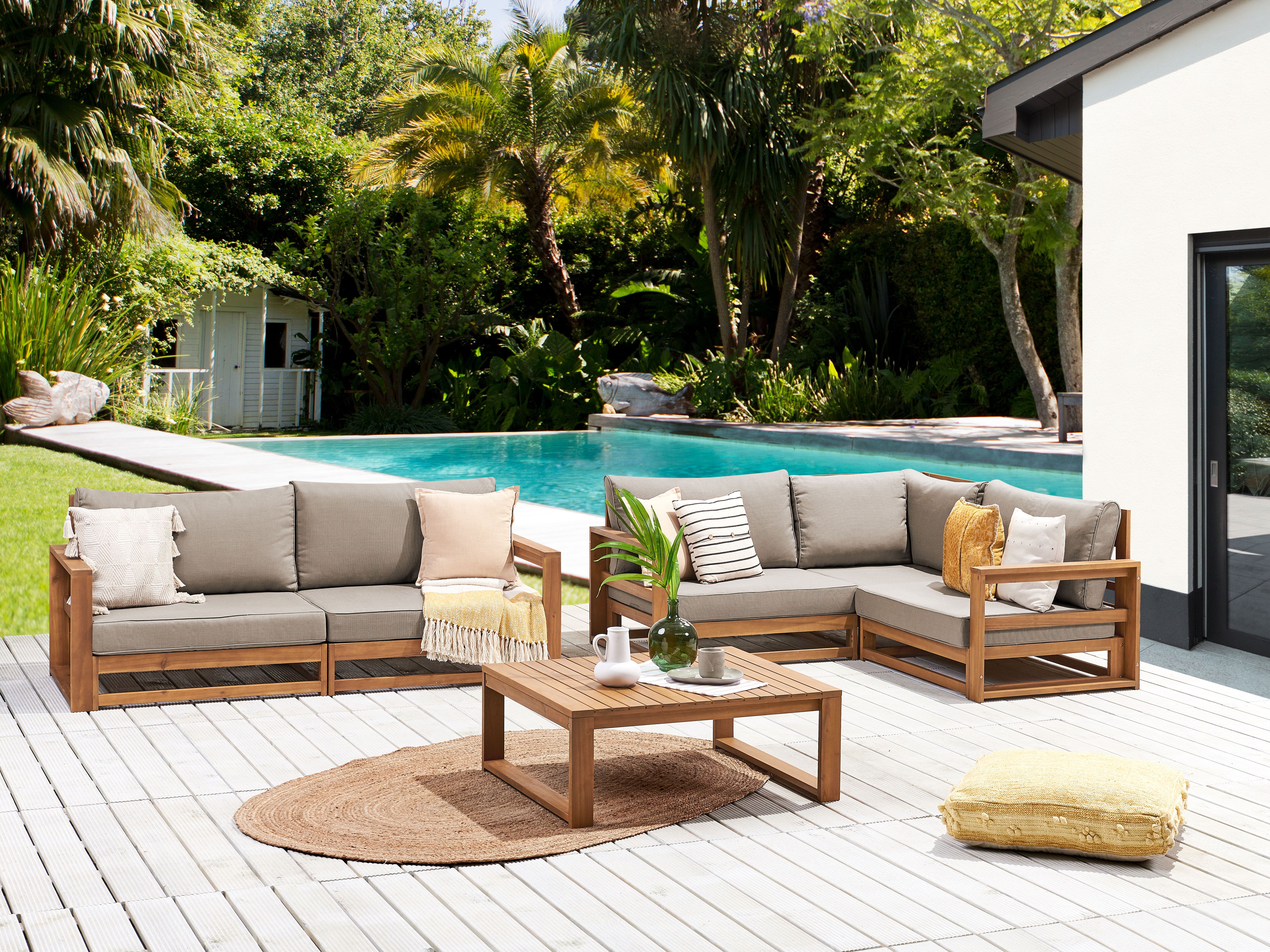 Loungeset met tafel 4-zits TIMOR modulair Gecertificeerd acaciahout Lichtbruin