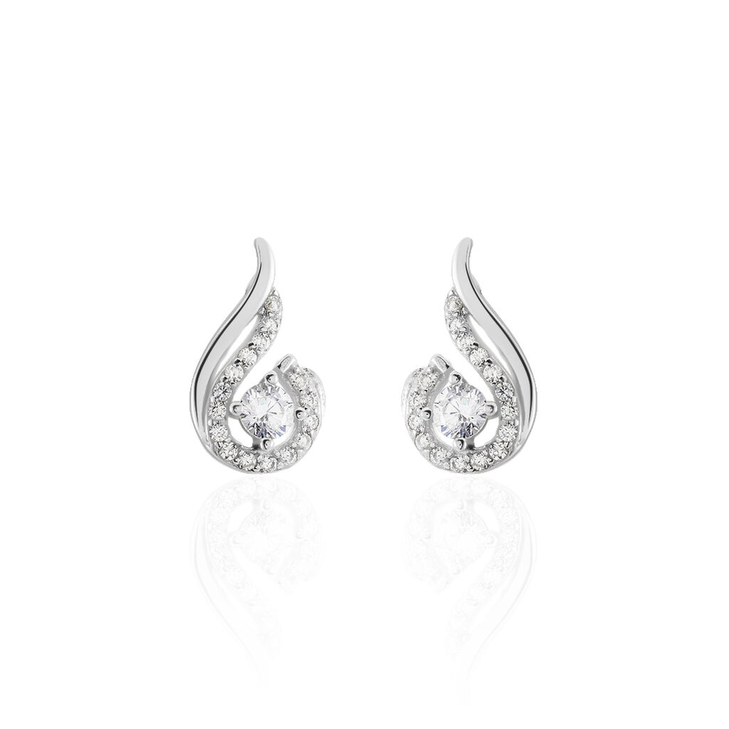Boucles D'oreilles Puces Indian Drop Argent Blanc Oxyde De Zirconium