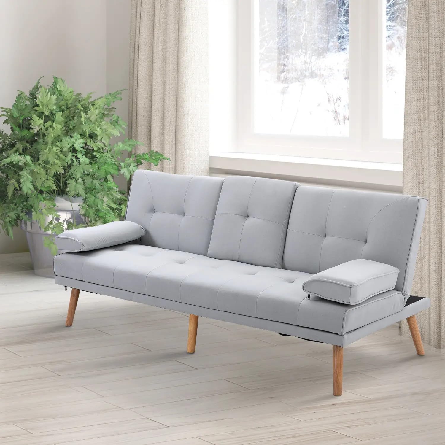 XPSSJMU Schlafsofa, bequemes Schlafsofa, 3-Sitzer, Schlafsofa, Leinen, hellgrau, 181 x 77 x 72 cm