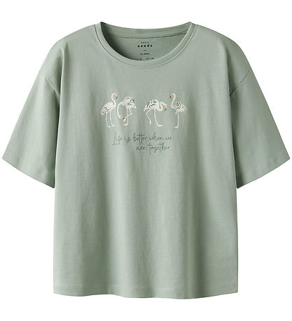 Name It T-Shirt - NkfVeen - Aqua Grau/Flamingo