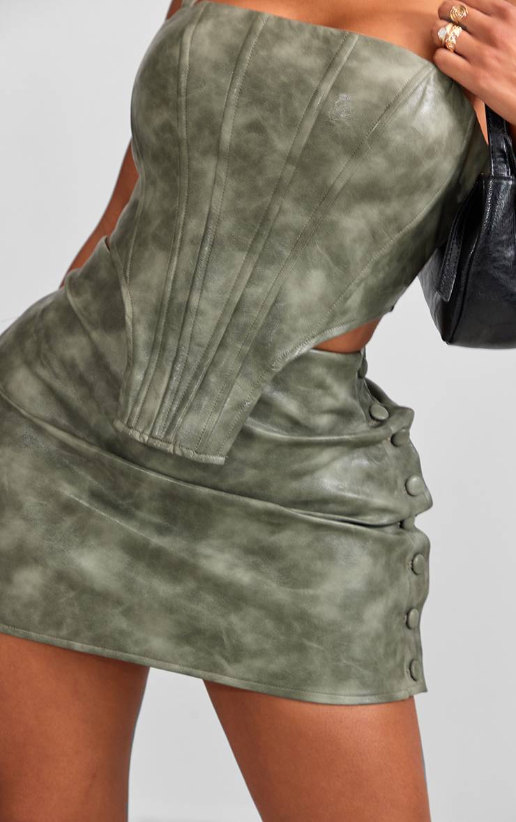 Kaki Jupe Mini En Synthétiquecuir Avec Boutons Latéraux Shape