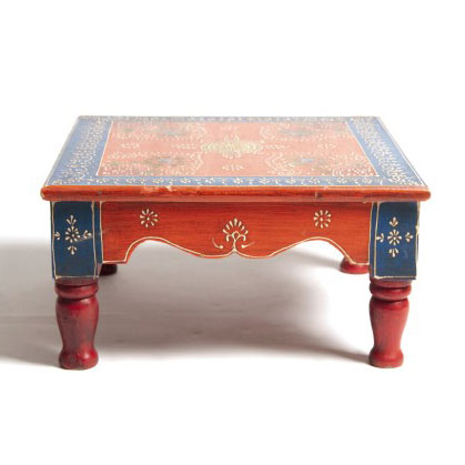 Teetisch 'Bajot' mit Mehndi-Malerei, orange-blau, L 40 cm, B 40 cm, H 22 cm von fischer's lagerhaus