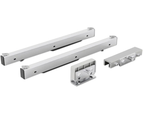 Pertura Selir zilver (EV1) geanodiseerd schuifdeurbeslag voor hout/glasdeuren, lengte: 2m, inclusief verzonken handgreep en soft-close mechanisme.