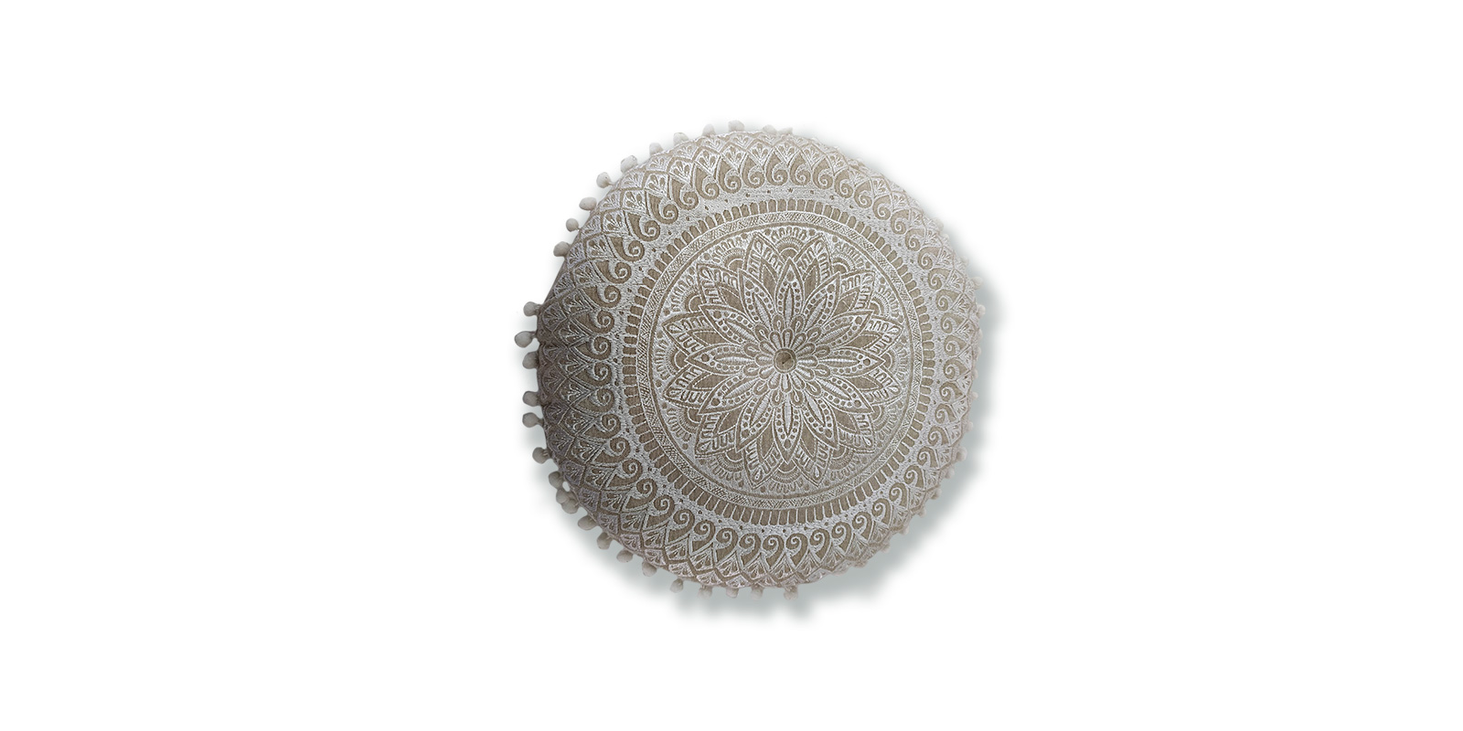 Besticktes Sitzkissen, beige, weiß, Ø 40 cm, H 5 cm von fischer's lagerhaus