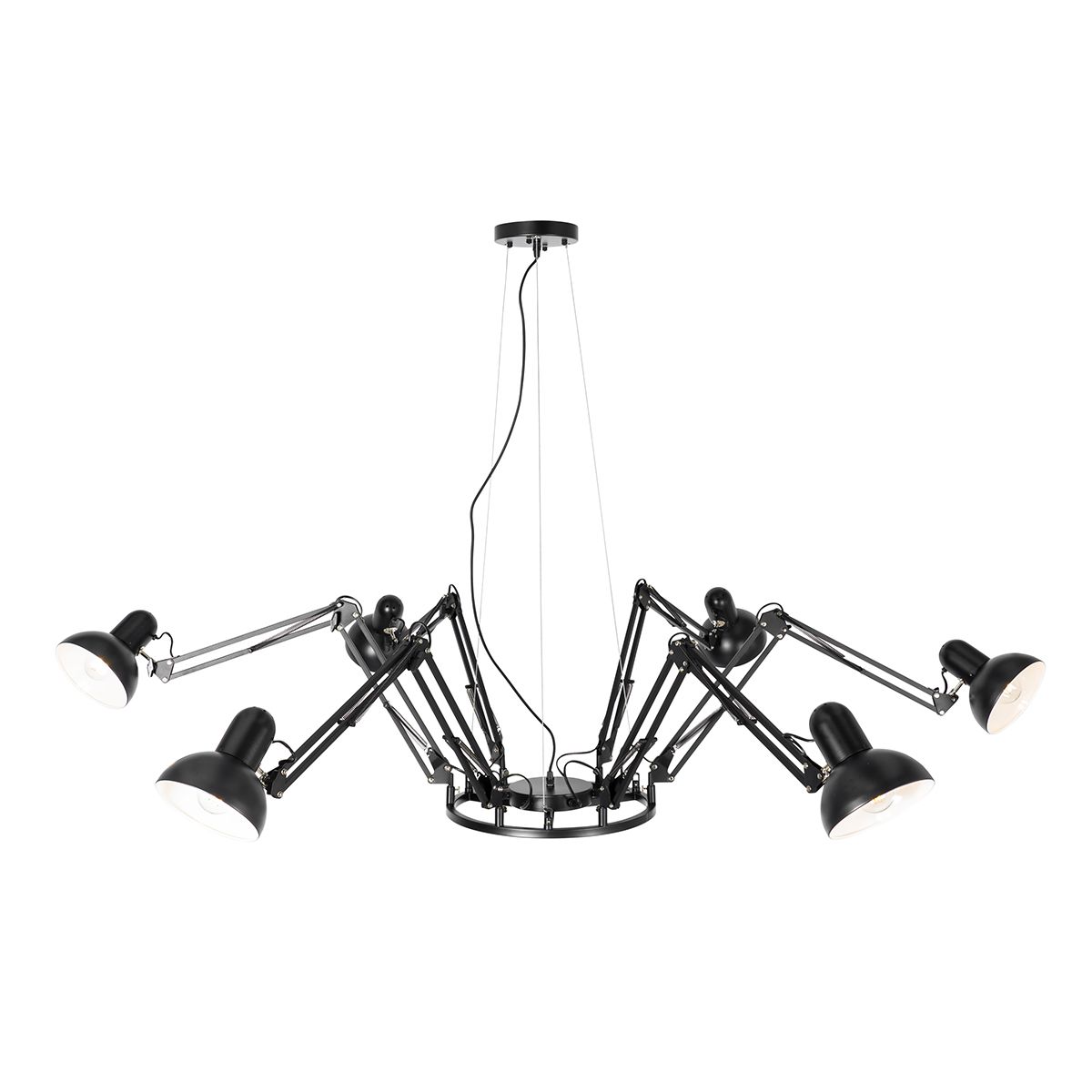 Industriële hanglamp zwart 6-lichts verstelbaar - Hobby Spinne