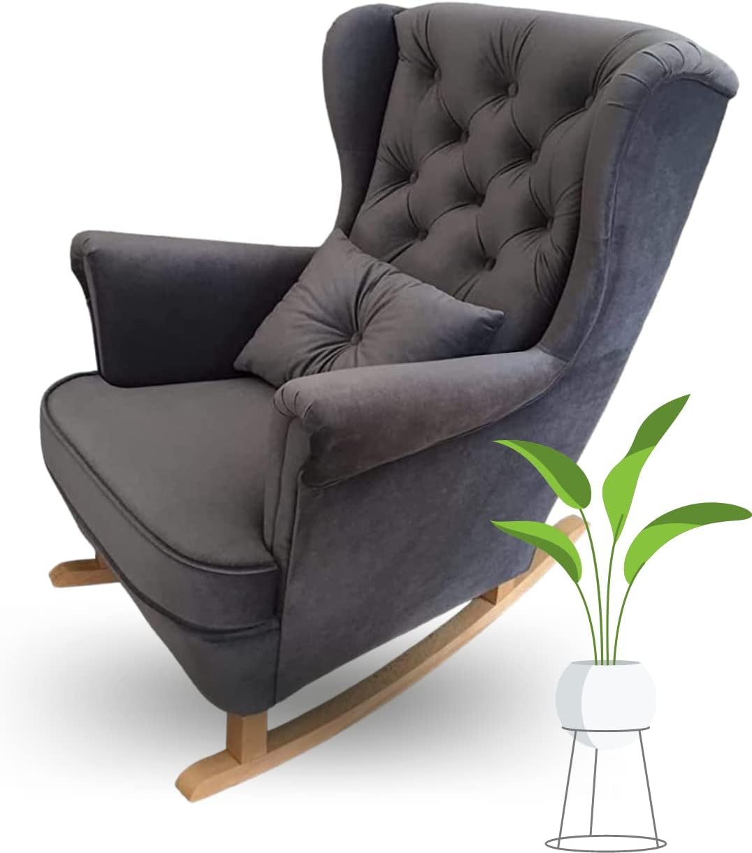 Schaukelstuhl Wohnzimmer - Relaxsessel, Schwingsessel - Stillstuhl, Schaukelstuhl - Komfortable Sessel für Schwangere Frauen, Velour Schaukelsessel, Relaxstuhl (Dunkelgrau)