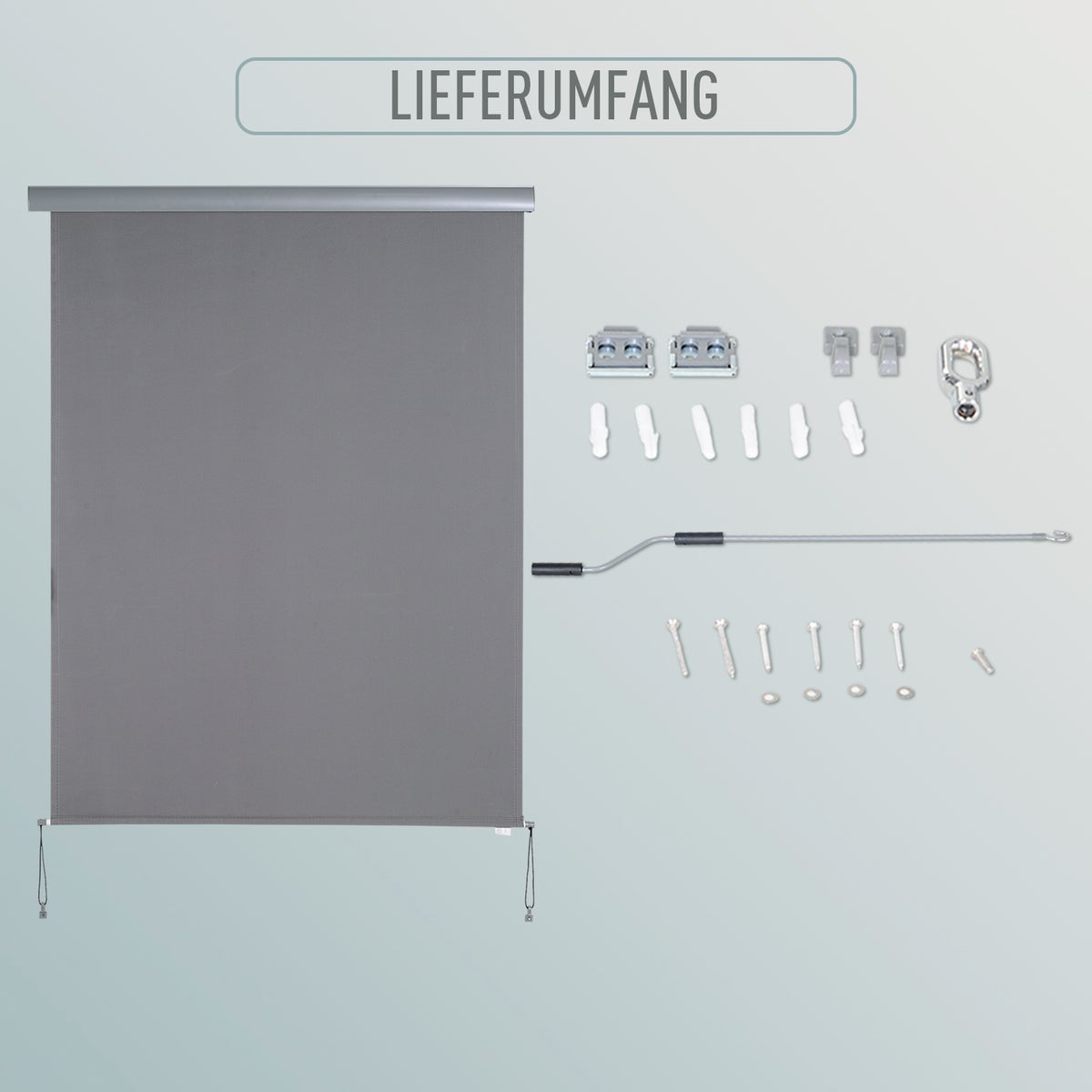 Outsunny verticale zonwering, verticale zonwering met handzwengel, 200 x 140 cm, polyester doek + aluminium, grijs