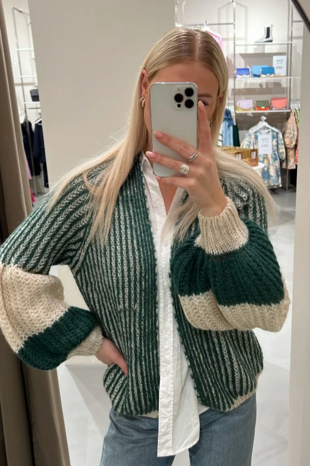 Noella Liana Knit Cardigan beige bottle green