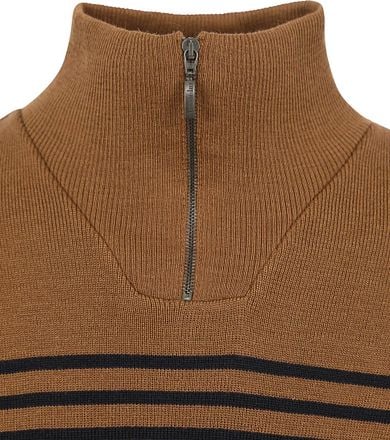 Armor-Lux Camionneur Half Zip Trui Wol Strepen Bruin 75735-MDQ kopen