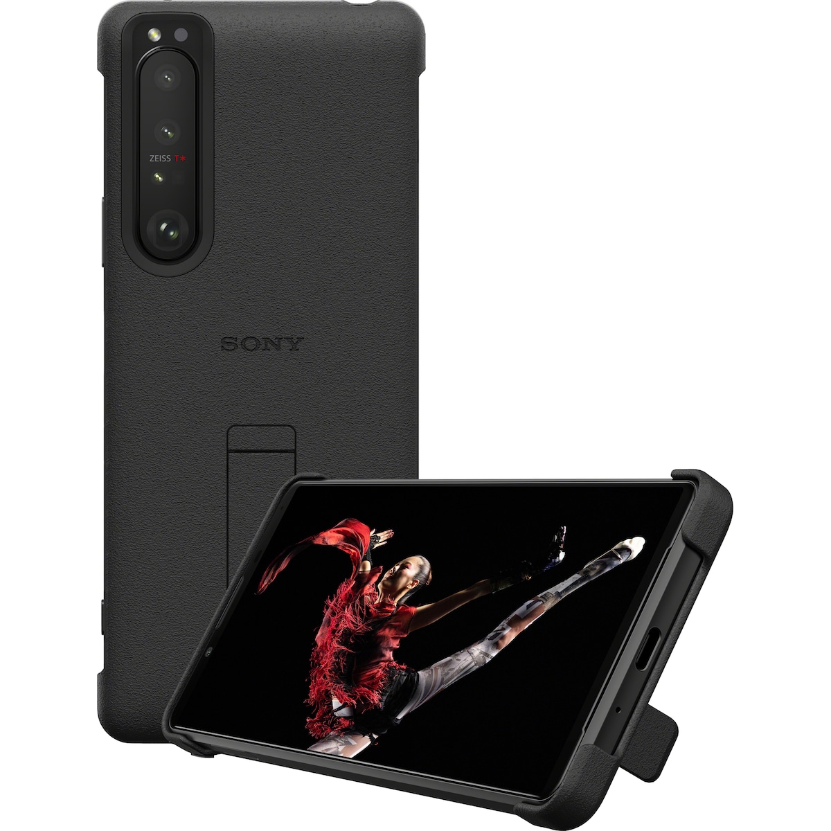 Sony Xperia 1 III Style Style deksel med stativ (sort)