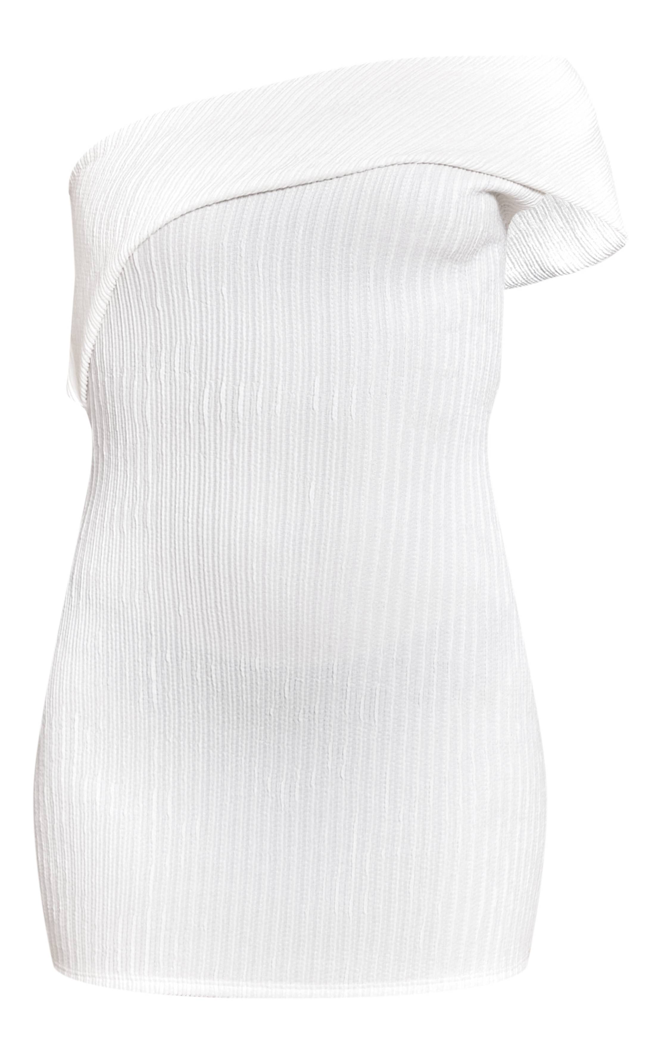 Crème Robe Moulante Texturée Asymétrique À Épaule Dénudée Bardot