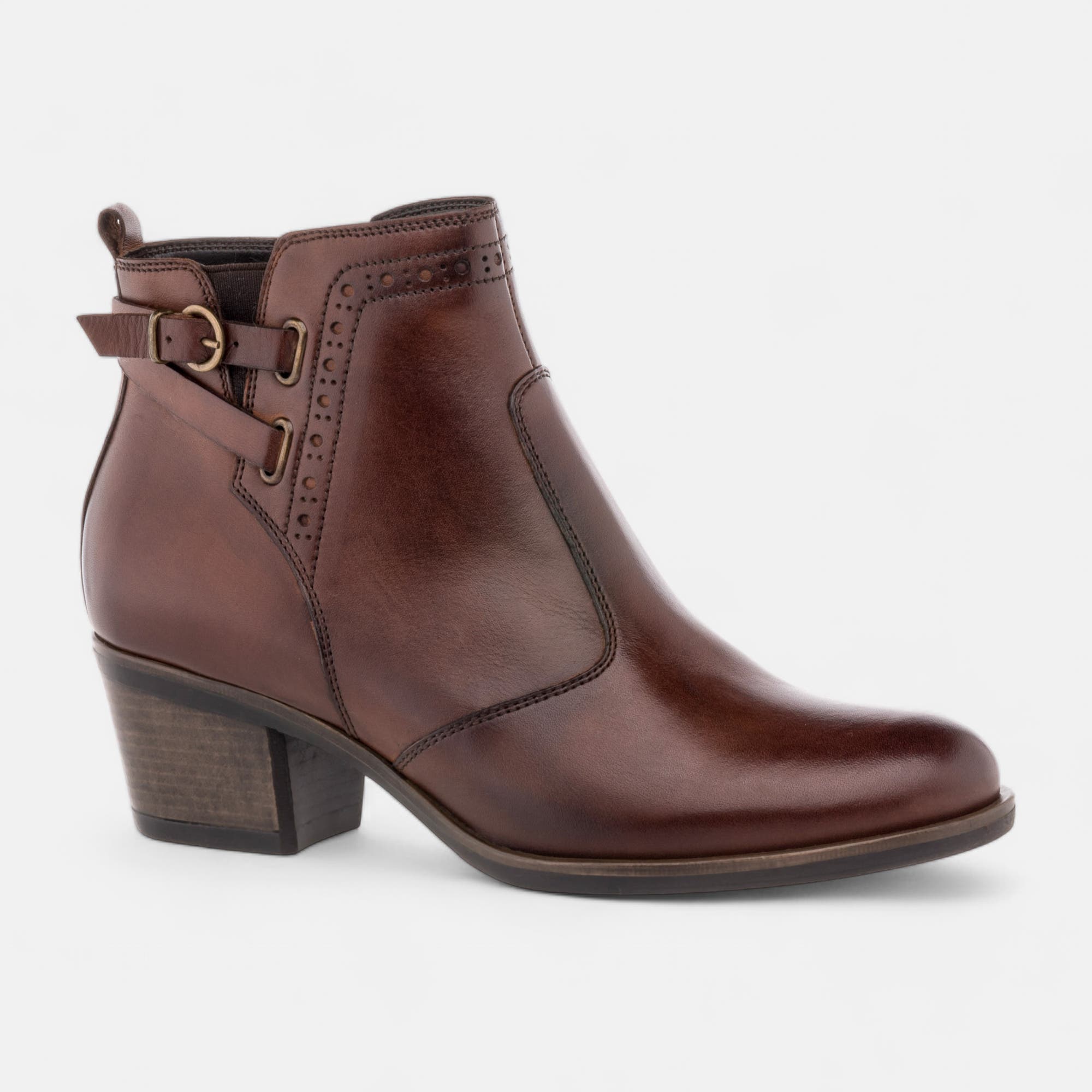 Bottines à talon Femme en cuir cognac