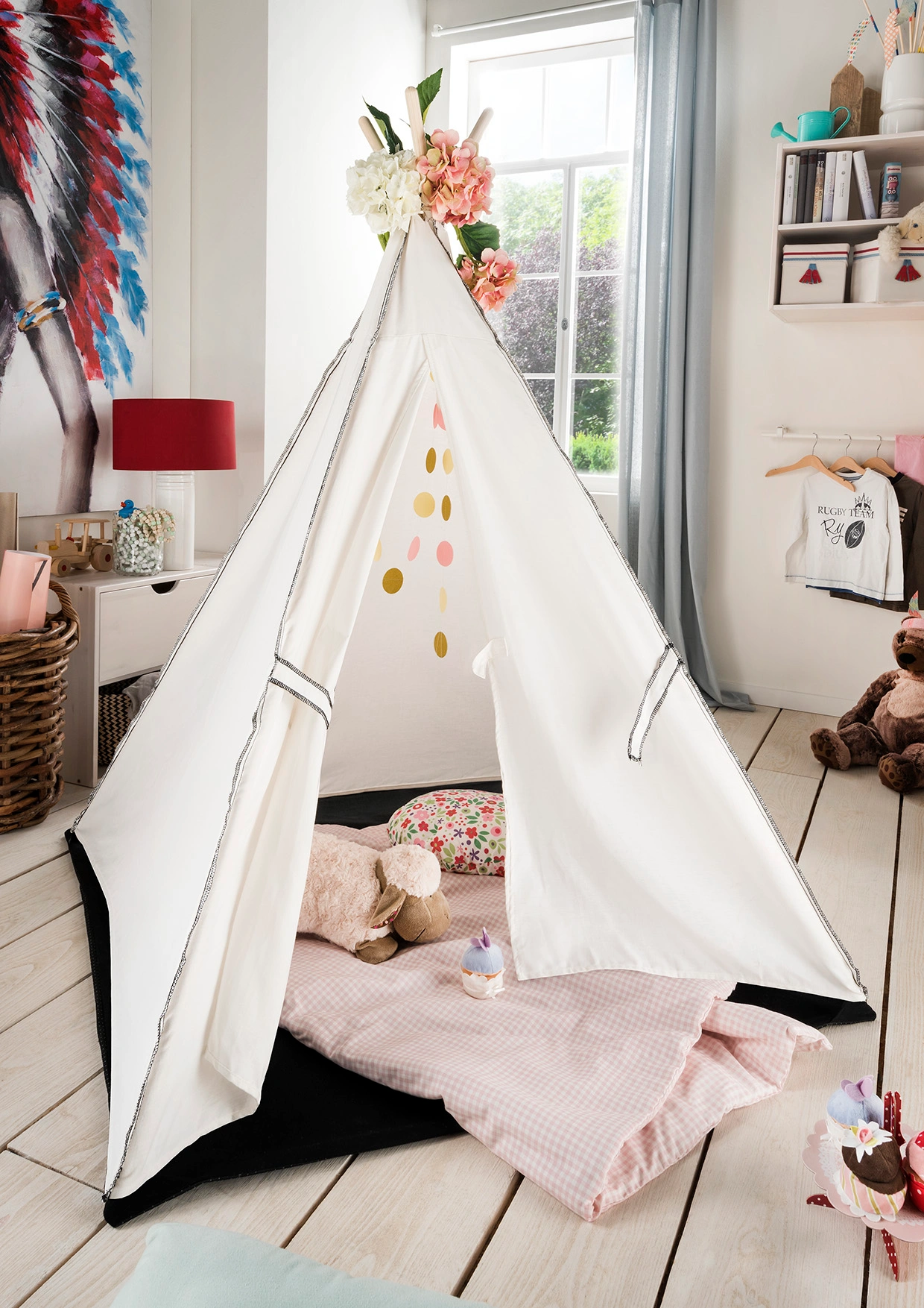 Spielzelt Tipi (Farbe: weiß-schwarz)