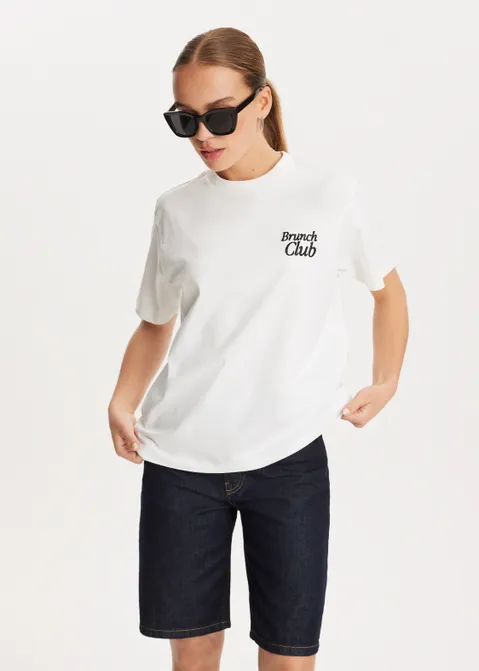 T-shirt met print brunch wit (WIT)