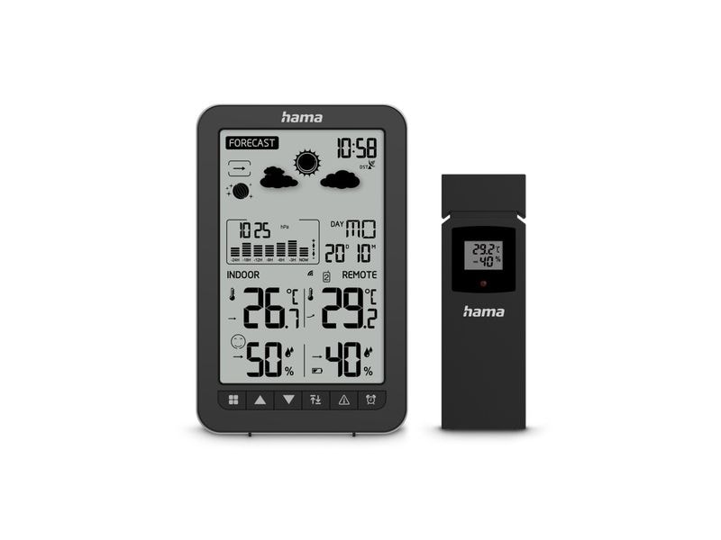 Hama Wetterstation Ko Samui, Schwarz Wetterstation mit Aussensensor, Funk und Wecker